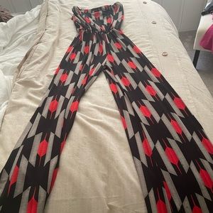 Retro strapless jumpsuit.